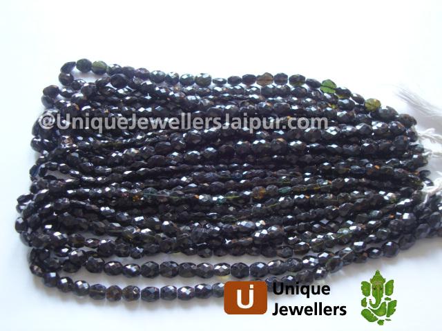 Greenish Black Tourmaline Faceted Oval Beads